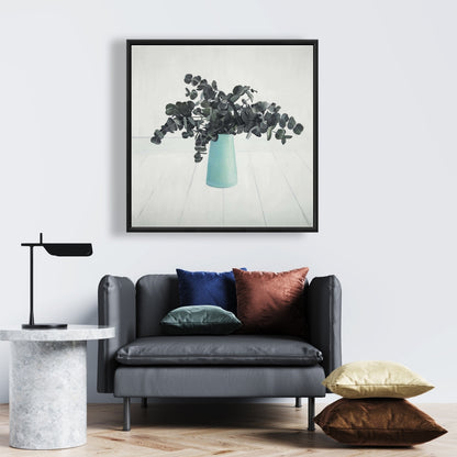 White Floral Botanical Framed Canvas - Bouquet of Eucalyptus