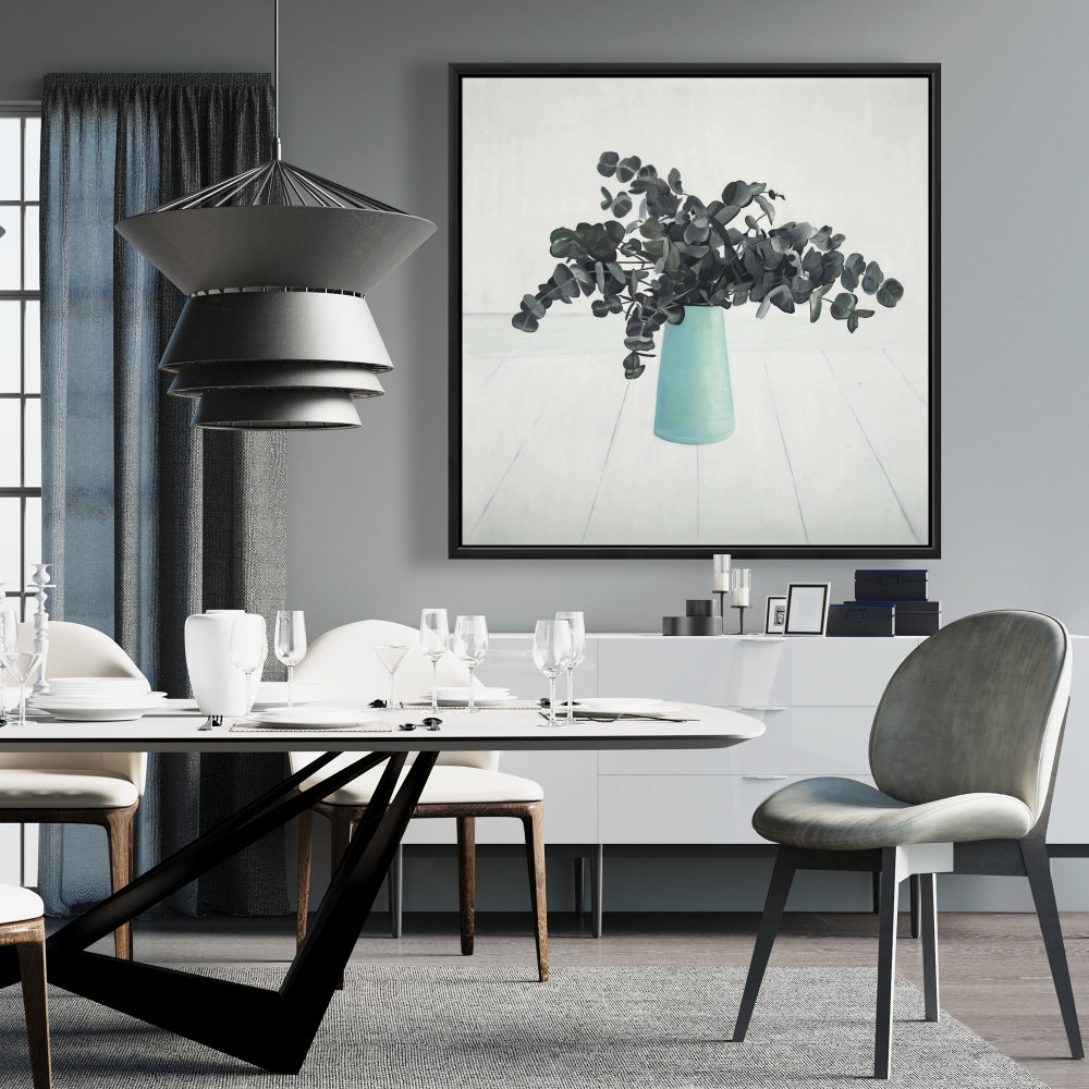 White Floral Botanical Framed Canvas - Bouquet of Eucalyptus