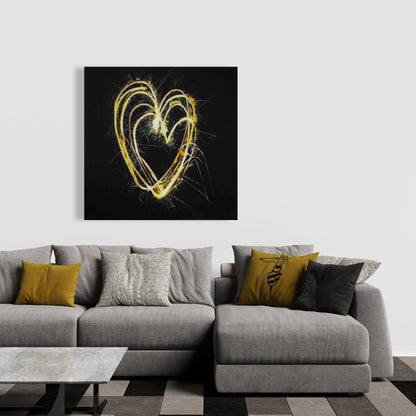 Retro Yellow Canvas Fireworks Heart | Home Decor Wall Art