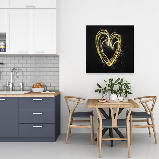 Retro Yellow Canvas Fireworks Heart | Home Decor Wall Art