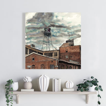 Water Tower in Williamsburg Canvas - Industrial Bedroom Decor