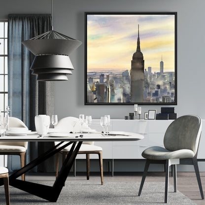 Toile de salle de bain bleue Coucher de soleil sur New York | Décoration d'intérieur