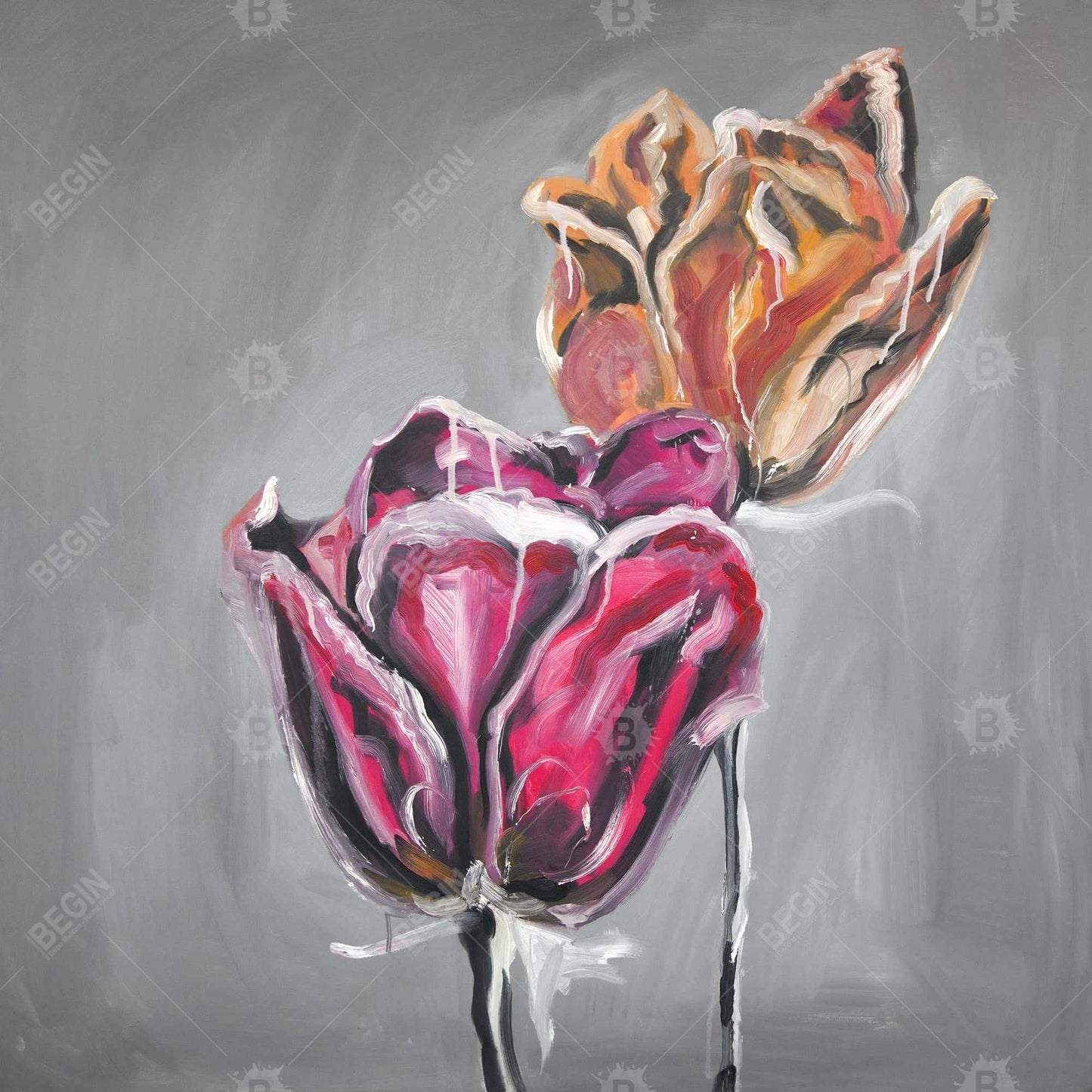 Toile abstraite de tulipes – Décoration florale contemporaine pour la maison