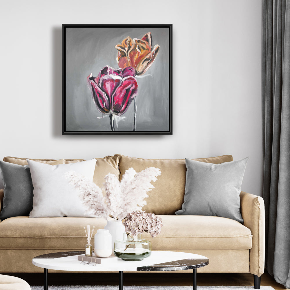 Toile abstraite de tulipes – Décoration florale contemporaine pour la maison