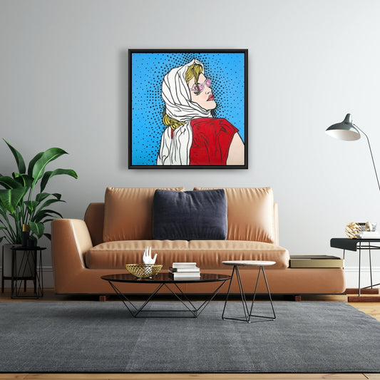Toile Pop Art Femme | Décoration d'intérieur encadrée Formes bleues