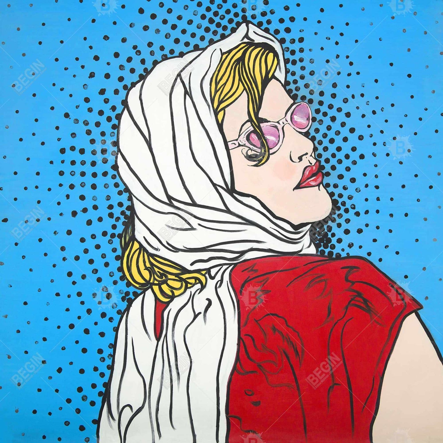 Toile Pop Art Femme | Décoration d'intérieur encadrée Formes bleues