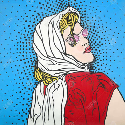 Toile Pop Art Femme | Décoration d'intérieur encadrée Formes bleues