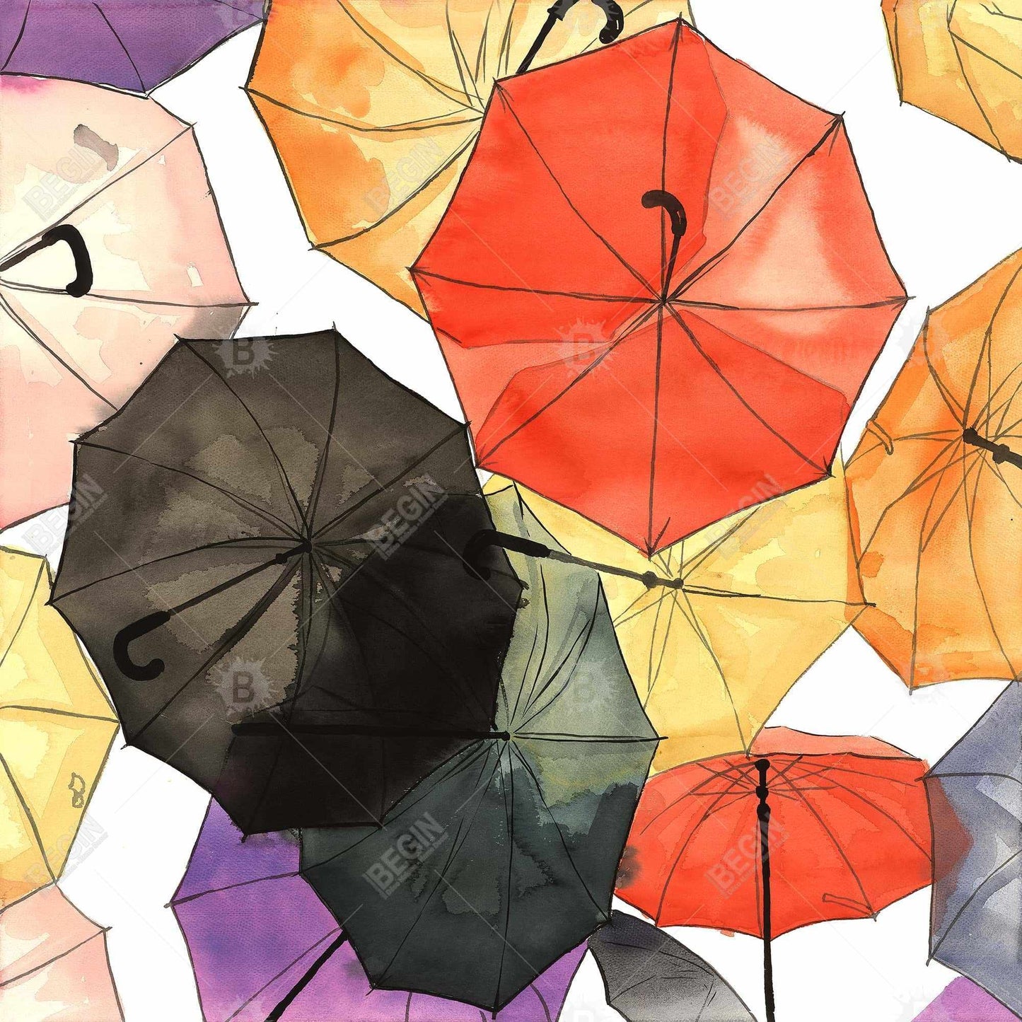 Suspended Umbrellas Canvas | Shapes Red Living Room Decor