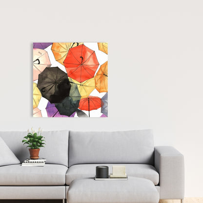 Suspended Umbrellas Canvas | Shapes Red Living Room Decor