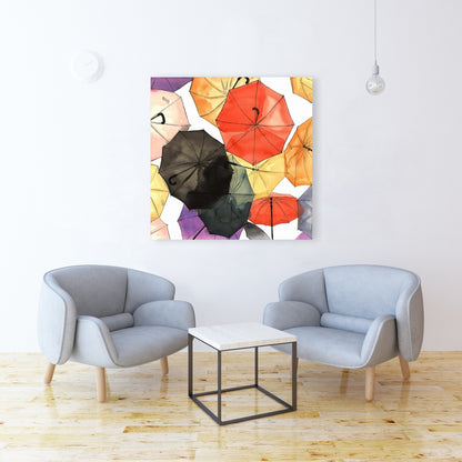 Suspended Umbrellas Canvas | Shapes Red Living Room Decor