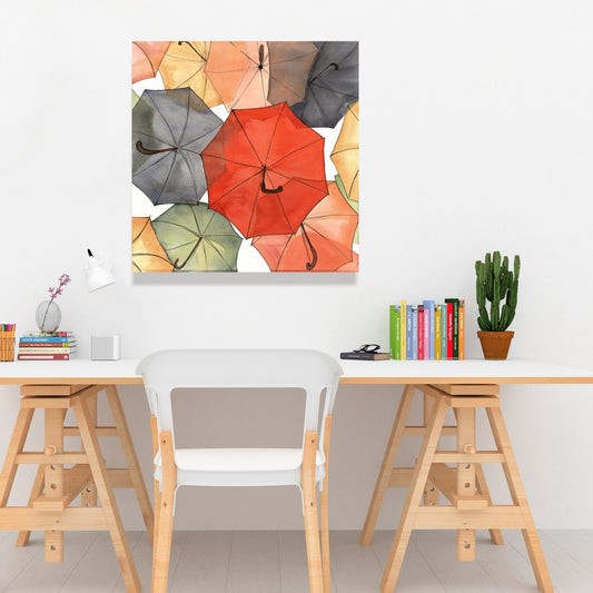 Red Canvas Art - The Umbrellas of Petit Champlain, Home Decor