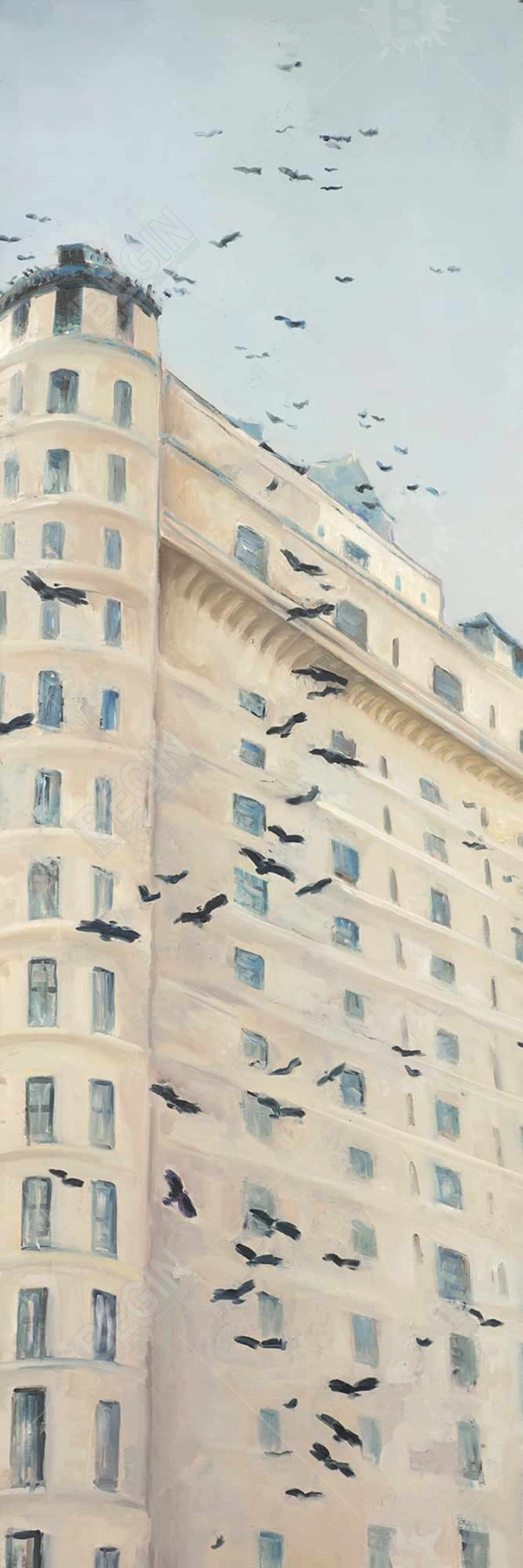 Birds Flying in Front of Building Canvas - Modern Home Decor