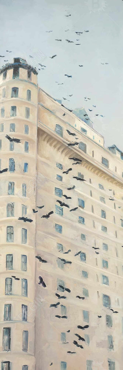 Birds Flying in Front of Building Canvas - Modern Home Decor