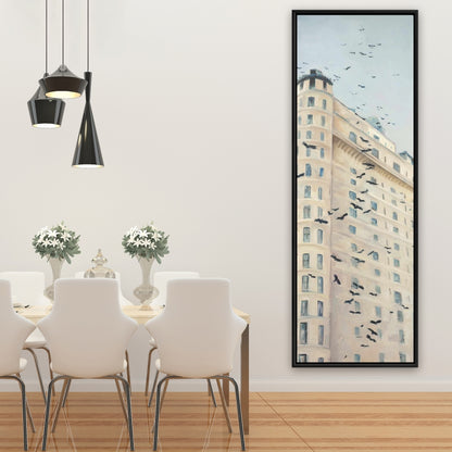 Birds Flying in Front of Building Canvas - Modern Home Decor