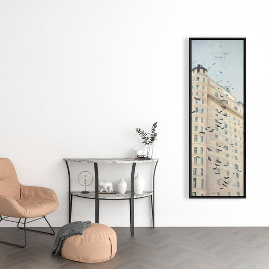 Birds Flying in Front of Building Canvas - Modern Home Decor