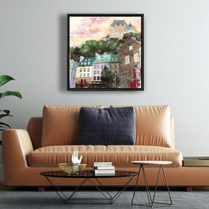 Toile du Château Frontenac | Décoration d'intérieur encadrée avec arbres bruns
