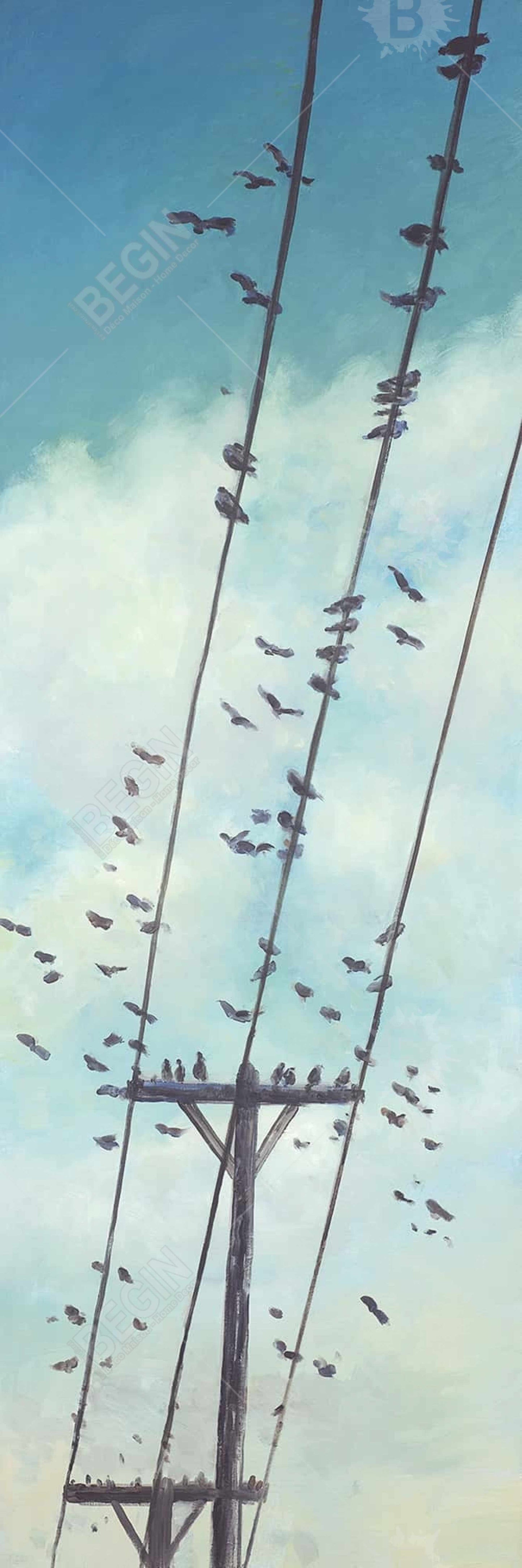 Birds on Wire Framed Canvas | Modern Bedroom Wall Art Decor