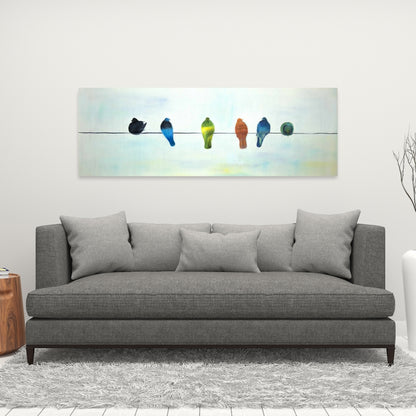 Perched Abstract Birds | Blue Canvas Art | Home Decor