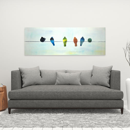 Perched Abstract Birds | Blue Canvas Art | Home Decor