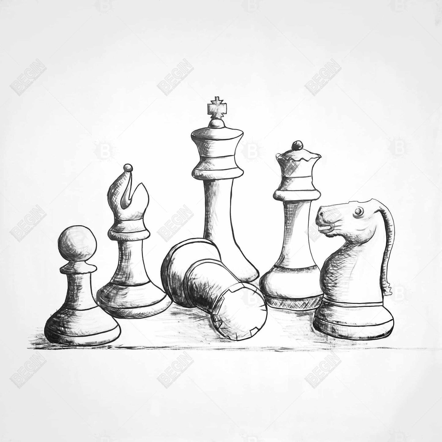 Toile encadrée « Pièces de jeu d'échecs » - Décoration de jeux et de sports blancs