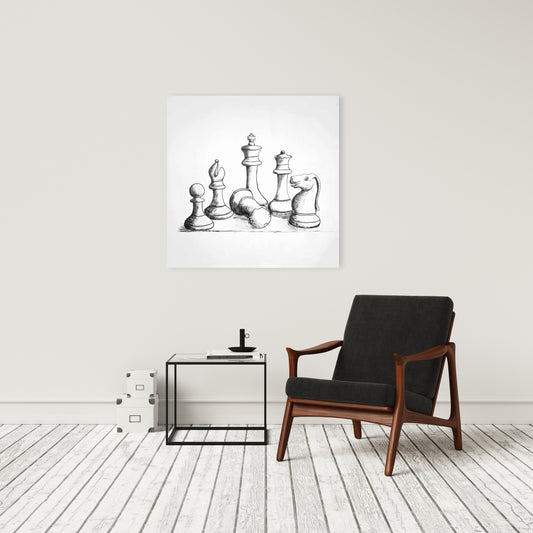 Minimalist White Chess Game Pieces Canvas | Home Decor