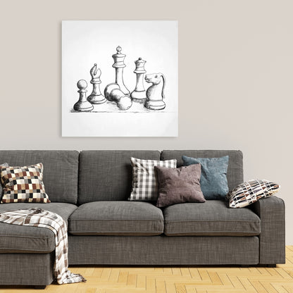 Minimalist White Chess Game Pieces Canvas | Home Decor