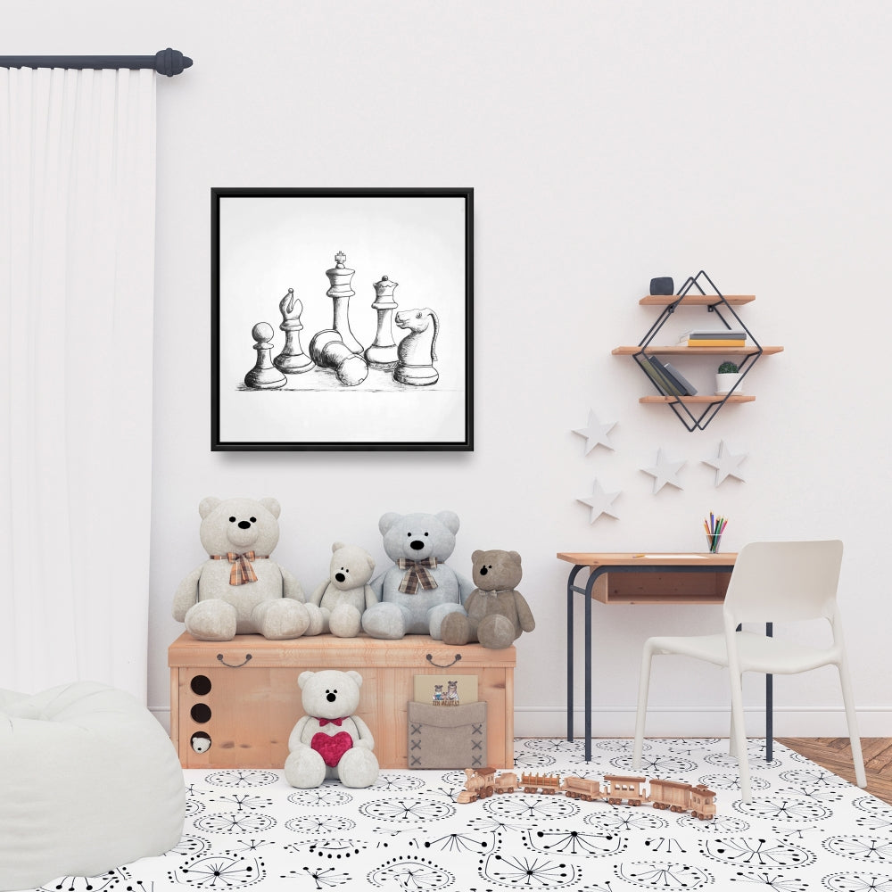 Toile encadrée « Pièces de jeu d'échecs » - Décoration de jeux et de sports blancs
