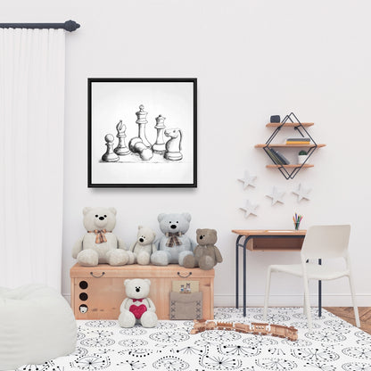 Toile encadrée « Pièces de jeu d'échecs » - Décoration de jeux et de sports blancs