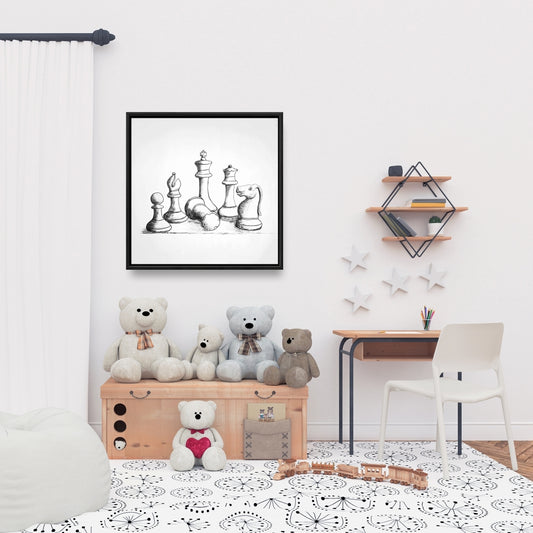 Toile encadrée « Pièces de jeu d'échecs » - Décoration de jeux et de sports blancs