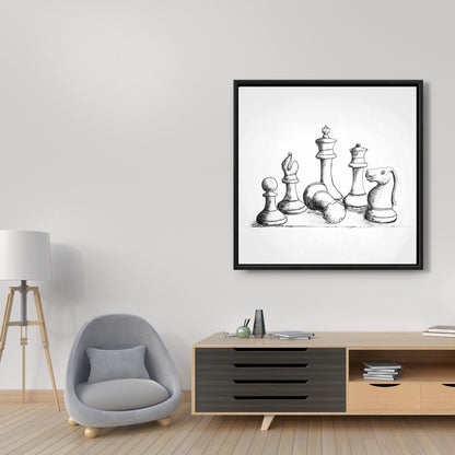 Toile encadrée « Pièces de jeu d'échecs » - Décoration de jeux et de sports blancs
