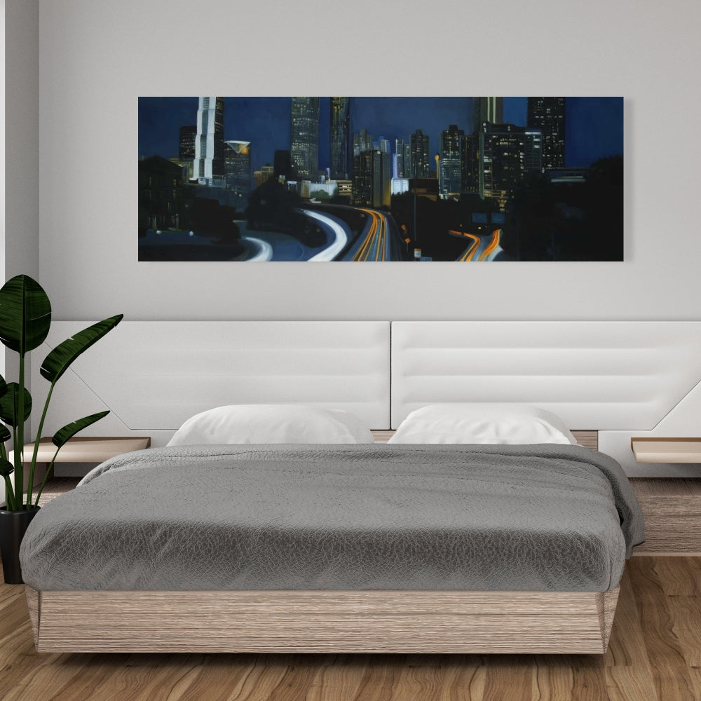 Toile bleue « Atlanta la nuit » | Décoration d'intérieur | Construction de villes
