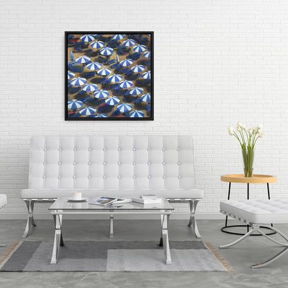 Toile encadrée « Parasols de plage bleu côtier » | Décoration d'intérieur