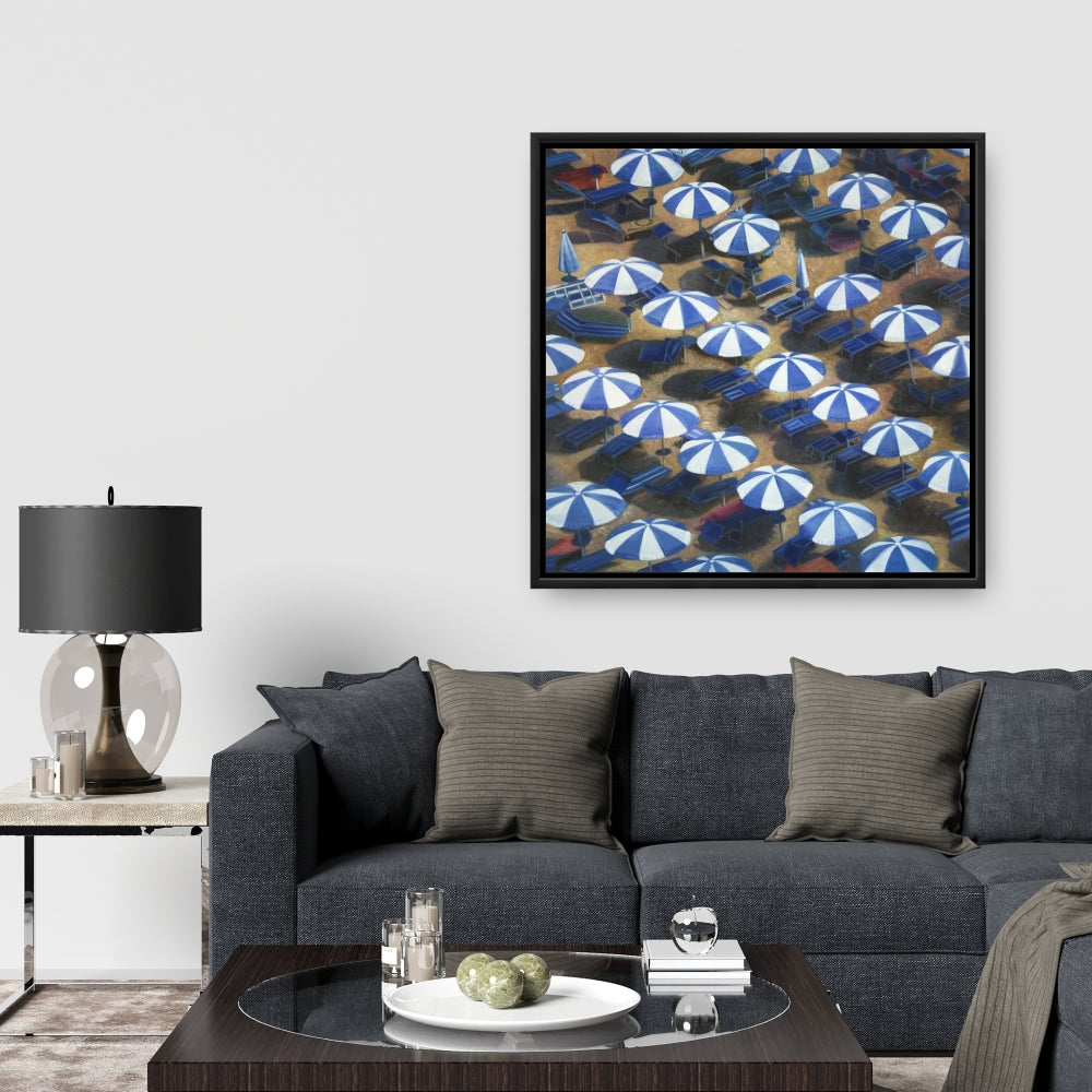 Toile encadrée « Parasols de plage bleu côtier » | Décoration d'intérieur