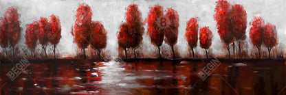 Red Trees Gray Framed Canvas - Contemporary Home Decor Art