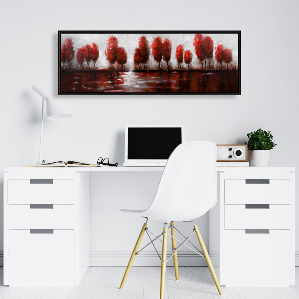 Red Trees Gray Framed Canvas - Contemporary Home Decor Art