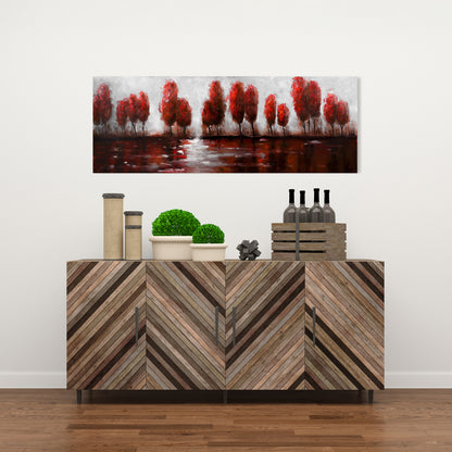 Red Trees Canvas | Contemporary Landscape Art for Home Decor