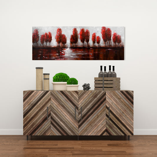 Red Trees Canvas | Contemporary Landscape Art for Home Decor