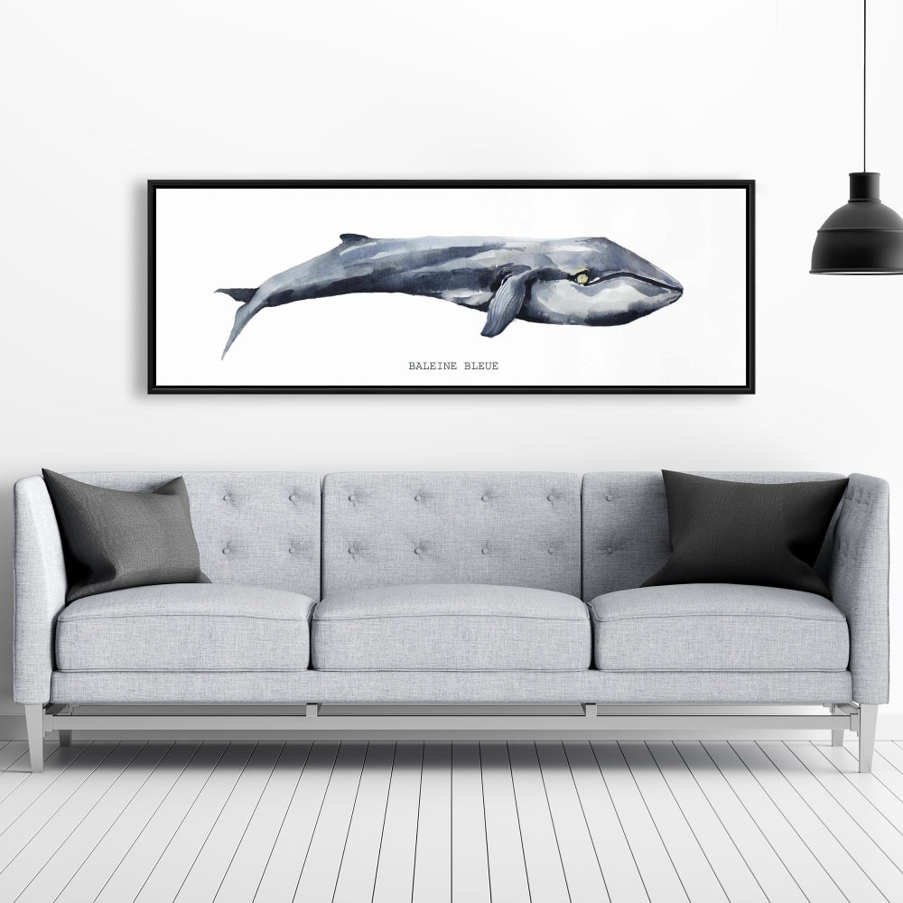 Toile encadrée bleue représentant une baleine – Décoration d'intérieur à thème animal aquatique