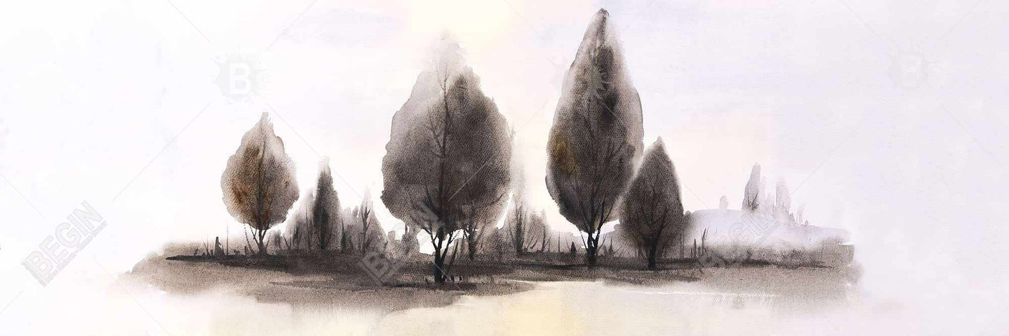 Illustrative Landscapes Blue Framed Canvas - Trees Home Decor