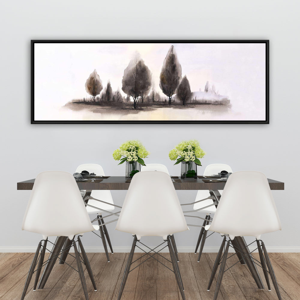 Illustrative Landscapes Blue Framed Canvas - Trees Home Decor