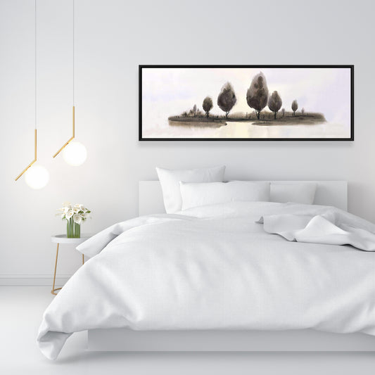 Toile Paysage abstrait avec arbres | Décoration d'intérieur encadrée bleue