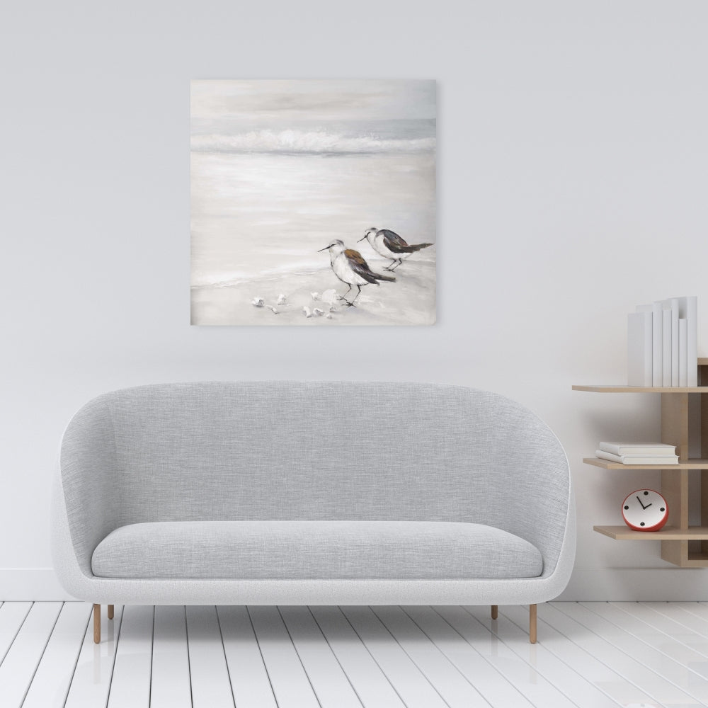 Two Sandpipers Birds Canvas - Beige Marine Animals Home Decor