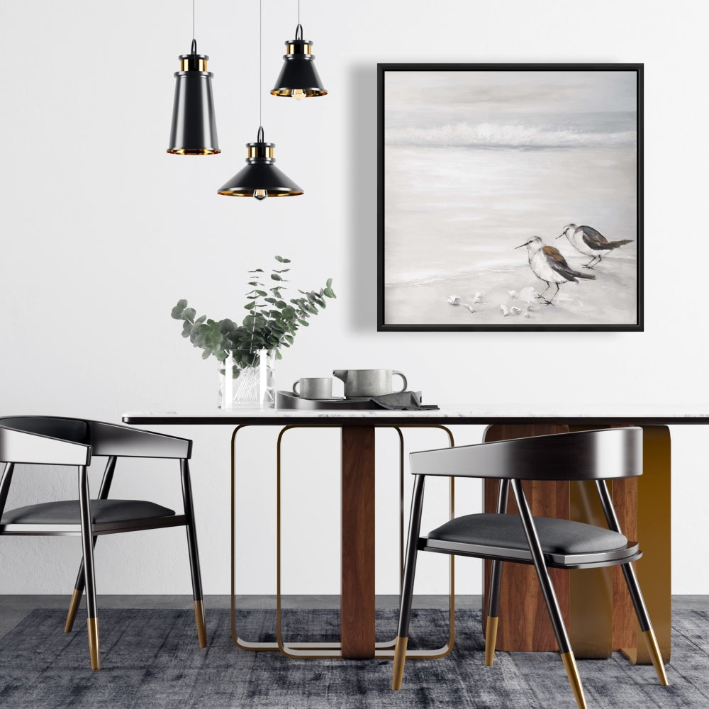 Marine Beige Framed Canvas - Two Sandpipers Birds Decor