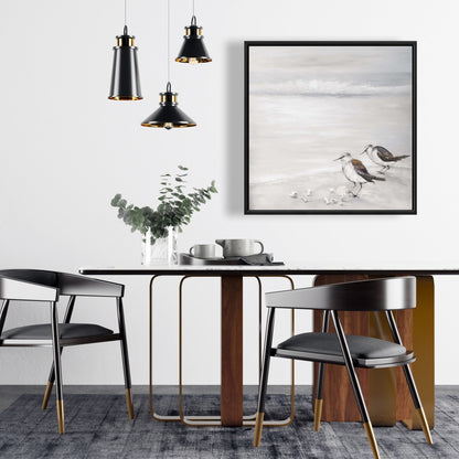 Marine Beige Framed Canvas - Two Sandpipers Birds Decor