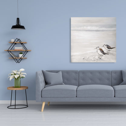 Two Sandpipers Birds Canvas - Beige Marine Animals Home Decor