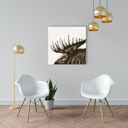 Moose Plume Sepia Canvas | Deer Brown Animals Home Decor