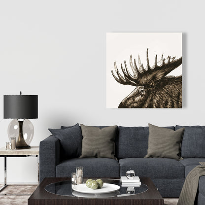 Moose Plume Sepia Canvas | Deer Brown Animals Home Decor