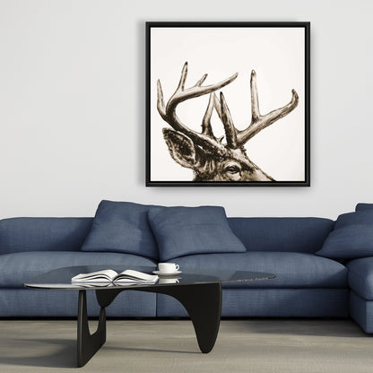 Roe Deer Plume Sepia Framed Canvas | Beige Animal Wall Art