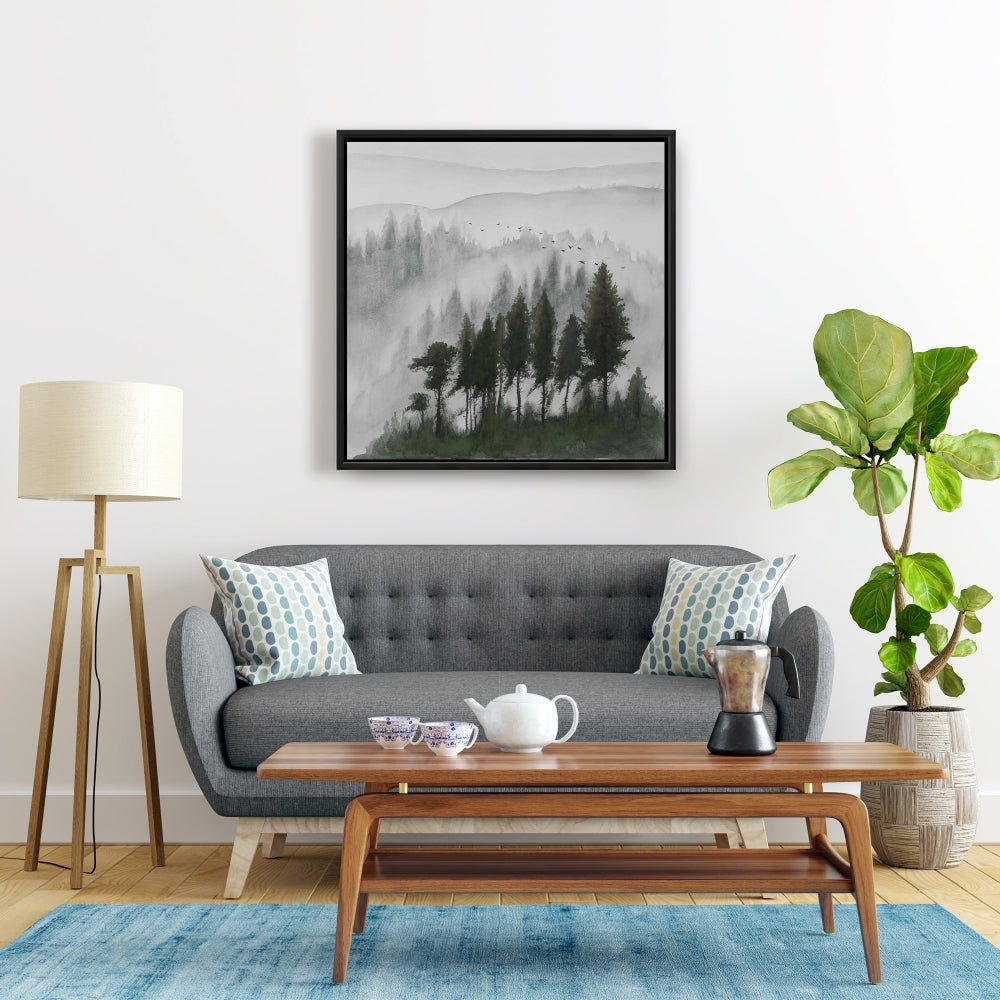 Mountains Landscape Dark Watercolor Canvas | Livingroom Decor