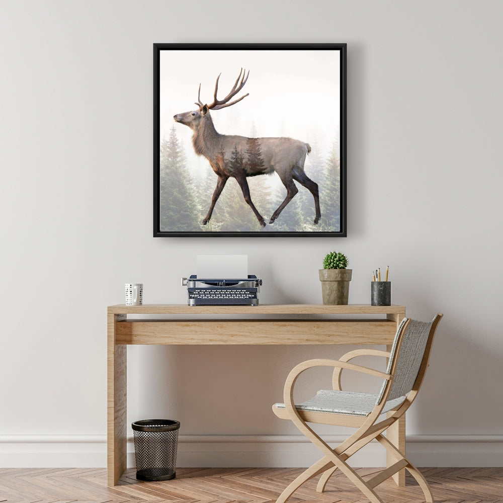 Large Plume Roe Deer Canvas | Green Frame | Home Decor